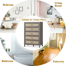 Load image into Gallery viewer, Dresser Rustic Storage Freestanding Wooden Cabinet with 5 Rattan Drawers-Oak