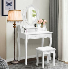 Load image into Gallery viewer, Vanity Table Set with Oval Mirror and 4 Drawers-White
