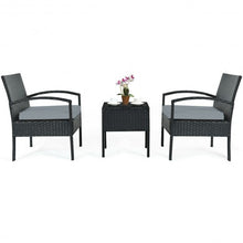 Load image into Gallery viewer, 3 Pieces Outdoor Rattan Patio Conversation Set with Seat Cushions-Gray