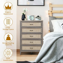 Load image into Gallery viewer, Dresser Rustic Storage Freestanding Wooden Cabinet with 5 Rattan Drawers-Oak