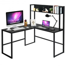 Load image into Gallery viewer, Industrial L-Shaped Desk Bookshelf 55" Corner Computer Gaming Table-Black