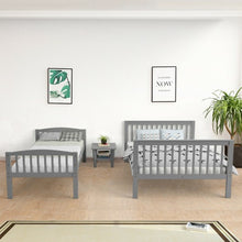 Load image into Gallery viewer, Twin over Full Bunk Bed Rubber Wood Convertible with Ladder Guardrail-Gray