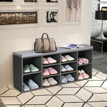 Load image into Gallery viewer, 10-Cube Organizer Entryway Padded Shoe Storage Bench-Gray