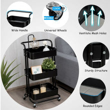 Load image into Gallery viewer, 3-Tier Metal Rolling Storage Cart Trolley 2 Brakes with Handle