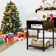 Load image into Gallery viewer, Industrial Nightstand End Side Table with Mesh Shelf