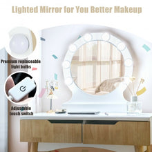 Load image into Gallery viewer, Dressing Table with Large Round Mirror and 8 Light Bulbs for Bedroom-Natural