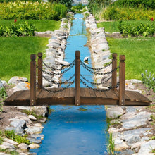 Load image into Gallery viewer, 5 ft Wooden Garden Bridge Arc Footbridge Stained Finish Walkway with Safety Rails