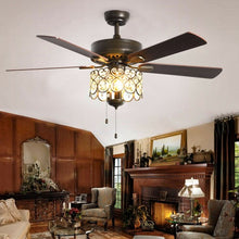Load image into Gallery viewer, 52" Ceiling Fan with Light Retro Crystal Chandelier Ceiling Fan 5 Reversible Fan
