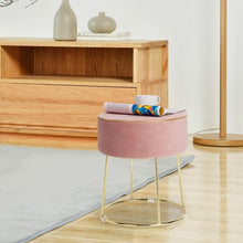 Load image into Gallery viewer, Velvet Round Footrest Ottoman with Metal Base and Non-Slip Foot Pads-Pink