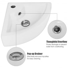 Load image into Gallery viewer, Bathroom Corner Ceramic Vessel Sink with Overflow and Faucet Hole