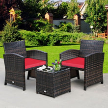 Load image into Gallery viewer, 3 Pieces PE Rattan Wicker Furniture Set with Cushion Sofa Coffee Table for Garden-Red