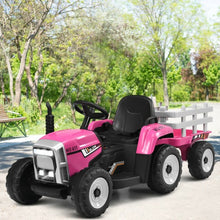 Load image into Gallery viewer, 12V Kids Ride On Tractor with Trailer Ground Loader-Pink