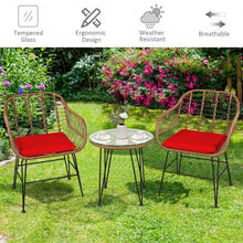 Load image into Gallery viewer, 3 Pcs Patio Rattan Bistro Set with Cushion-Red
