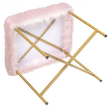 Load image into Gallery viewer, Faux Fur Ottoman Decorative Stool with Metal Legs