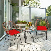 Load image into Gallery viewer, 3 Pcs Patio Rattan Bistro Set with Cushion-Red