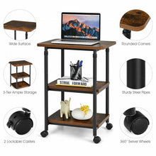 Load image into Gallery viewer, 3-tier Adjustable Printer Stand with 360° Swivel Casters-Brown
