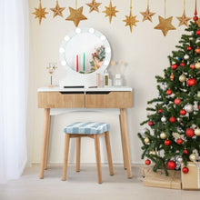 Load image into Gallery viewer, Dressing Table with Large Round Mirror and 8 Light Bulbs for Bedroom-Natural