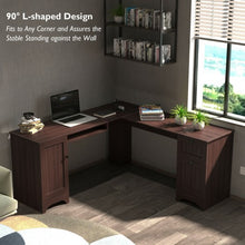 Load image into Gallery viewer, 66" �66" L-shaped Corner Computer Desk with Drawers-Coffee