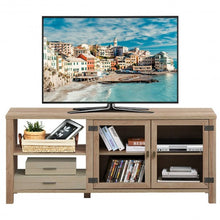 Load image into Gallery viewer, Wooden TV Stand with 2 Metal Mesh Doors -Natural
