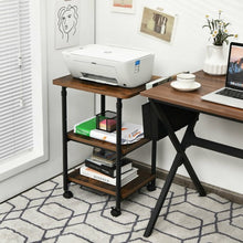 Load image into Gallery viewer, 3-tier Adjustable Printer Stand with 360° Swivel Casters-Brown