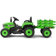 Load image into Gallery viewer, 12V Kids Ride On Tractor with Trailer Ground Loader-Green