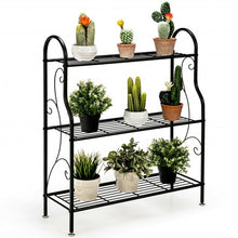 Load image into Gallery viewer, 3-Tier Scrollwork Designed Metal Plant Stand-Black