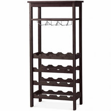 Load image into Gallery viewer, 16 Bottles Bamboo Storage Wine Rack with Glass Hanger-Brown