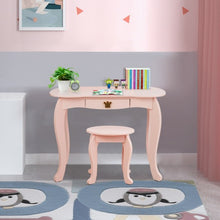Load image into Gallery viewer, Kids Makeup Dressing Table with Tri-folding Mirror and Stool-Pink