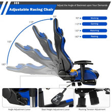 Load image into Gallery viewer, Massage Gaming Chair Reclining Racing Office Chair-Blue
