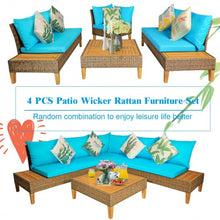 Load image into Gallery viewer, 4PCS Patio Rattan Furniture Set with Wooden Side Table
