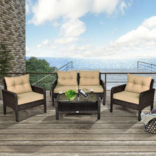 Load image into Gallery viewer, 4 Pcs Outdoor Rattan Wicker Loveseat Furniture Set with Cushions-Coffee