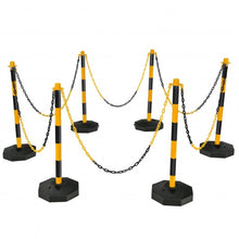 Load image into Gallery viewer, 6 Pack 34" Traffic Delineator Poles with 5FT Chains and Fillable Base-Yellow