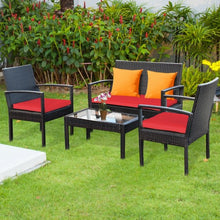 Load image into Gallery viewer, 4PCS Patio Rattan Furniture Set Cushioned Loveseat Armrest Garden-Red