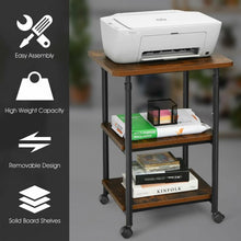 Load image into Gallery viewer, 3-tier Adjustable Printer Stand with 360° Swivel Casters-Brown