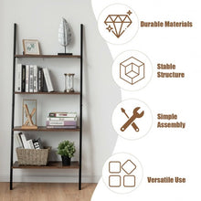 Load image into Gallery viewer, 4-Tier Industrial Leaning Wall Bookcase-Brown