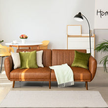 Load image into Gallery viewer, Convertible Futon Sofa Bed PU Adjustable Couch Sleeper with Wood Legs-Brown