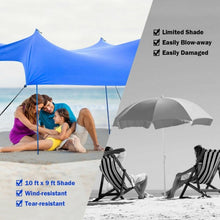 Load image into Gallery viewer, 10' x 9' Family Beach Tent Canopy Sunshade w/ 4 Poles-Blue