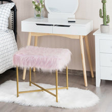 Load image into Gallery viewer, Faux Fur Ottoman Decorative Stool with Metal Legs