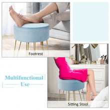 Load image into Gallery viewer, Round Velvet Ottoman Footrest Stool Side Table Dressing Chair w/ Metal Legs-Blue