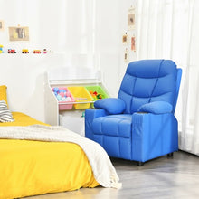 Load image into Gallery viewer, PU Leather Kids Recliner Chair with Cup Holders and Side Pockets-Blue