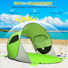Load image into Gallery viewer, Pop Up Beach Tent Anti-UV UPF 50+ Portable Sun Shelter for 3-4 Person-Green