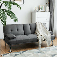Load image into Gallery viewer, Convertible Folding Futon Sofa Bed Fabric with 2 Cup Holders-Dark Gray