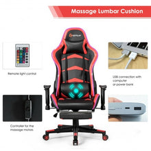 Load image into Gallery viewer, Massage LED Gaming Chair with Lumbar Support & Footrest-Red