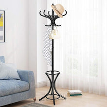 Load image into Gallery viewer, Wood Standing Hat Coat Rack with Umbrella Stand-Black