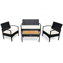 Load image into Gallery viewer, 4 Pcs Patio Rattan Furniture Set Sofa Chair Coffee Table with Cushion-White