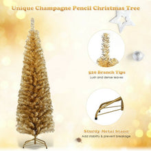 Load image into Gallery viewer, 6 ft Tinsel Tree Unlit Slim Pencil Christmas Tree-Champagne