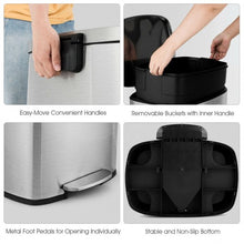 Load image into Gallery viewer, 13.2 Gallon Trash Garbage Can Stainless Steel Bin with Bucket
