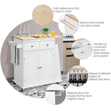 Load image into Gallery viewer, Rubber Wood Countertop Rolling Kitchen Island Cart-White
