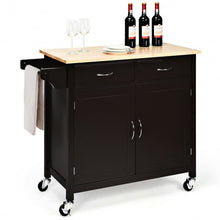 Load image into Gallery viewer, Modern Rolling Kitchen Cart Island with Wooden Top-Brown
