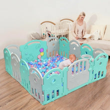 Load image into Gallery viewer, 14-Panel Baby Playpen with Music Box & Basketball Hoop-Light Green